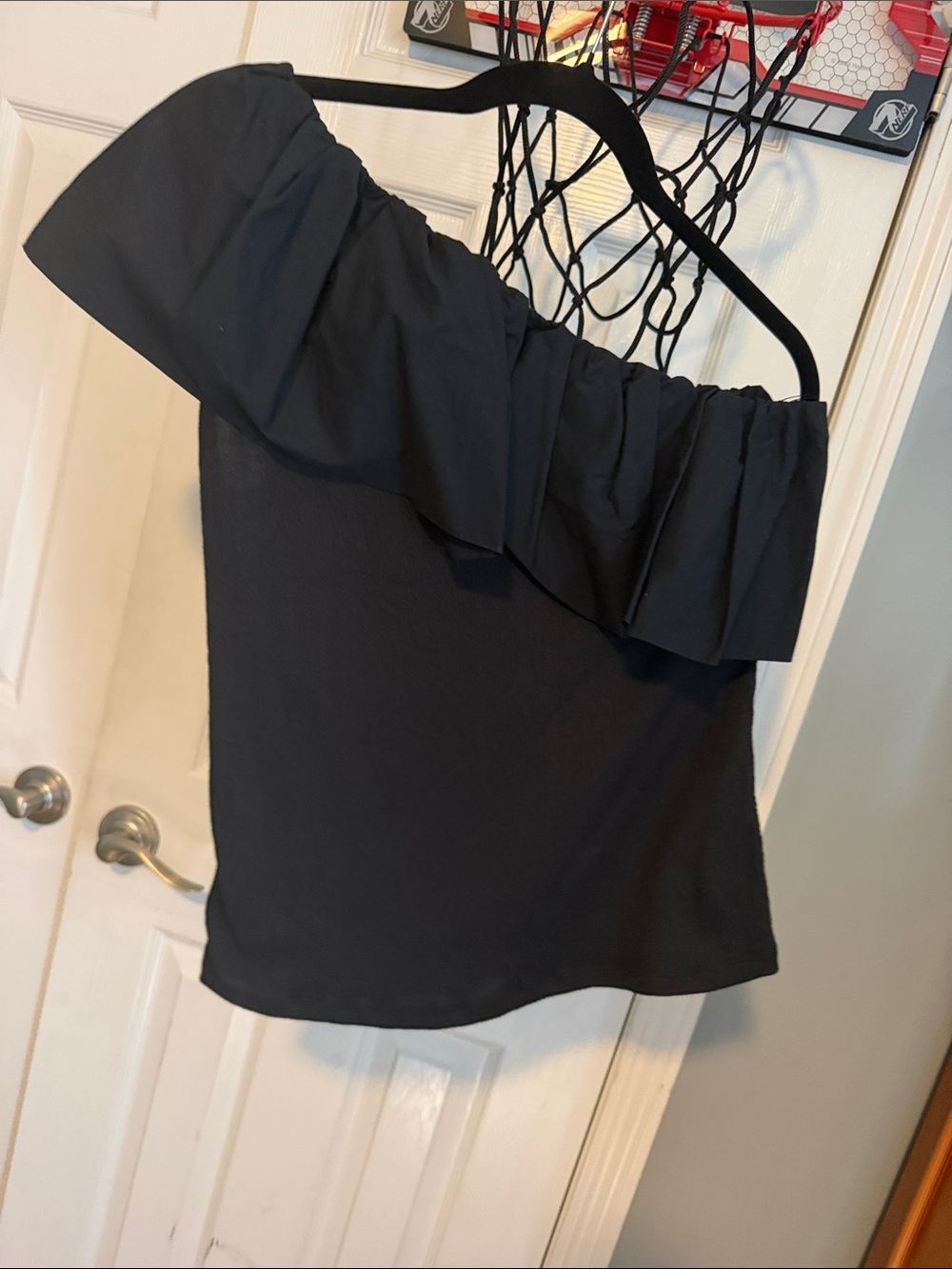 One-Shoulder Ruffle Women's Top - Black